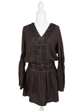 Cotelac Autumn/Fall 2015 Wool/silk V-Neck Embroidered Long-Sleeve Dress 2